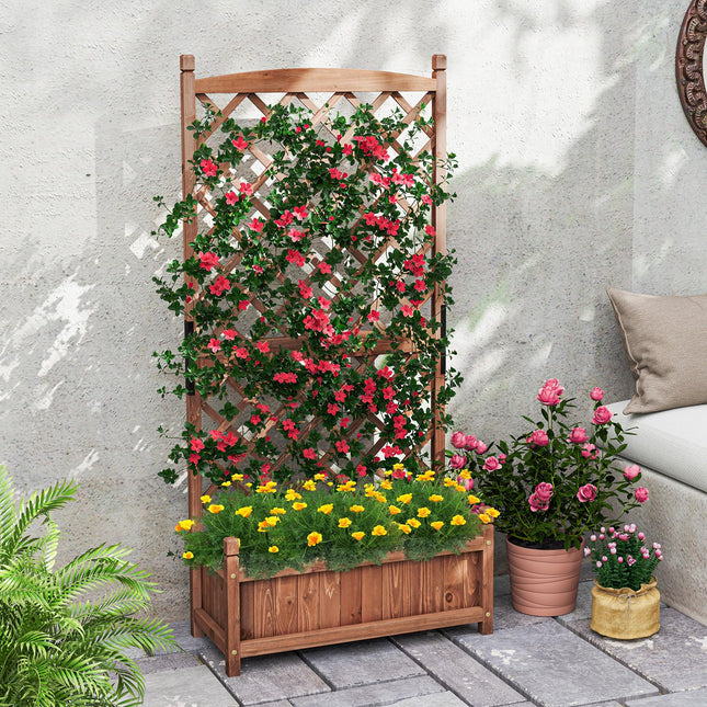 Dreamade 60” Wooden Planter Container with Drainage Holes Trellis