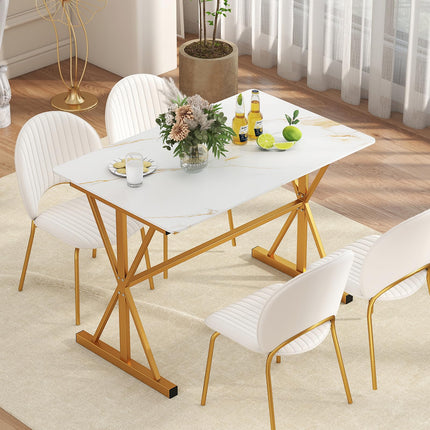 Dreamade 44" Sintered Stone Dining Table with X Shaped Gold Metal Frame