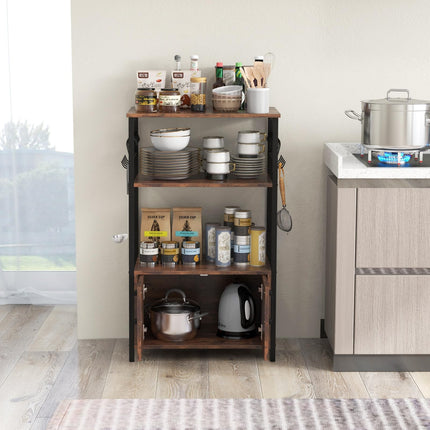 Dreamade Kitchen Bakers Rack with Storage, 3-Tier Industrial Microwave Stand with Open Shelves and 10 Removable S-Shaped Hooks