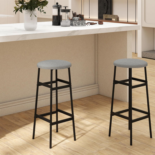 Dreamade 29 Inch Bar Stools Set of 2/4 Upholstered Round Backless Bar Height Chairs with Sturdy Metal Frame and Footrest