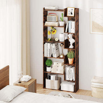 Dreamade 6-Tier Bookshelf Wooden Bookcase with Staggered Shelves