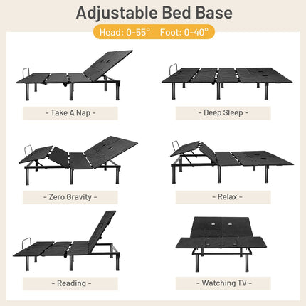 Dreamade Adjustable Bed Base w/ Wireless Remote Control, Electric Bed Frame