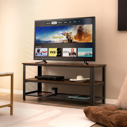 Dreamade TV Stand for TV up to 50 Inches, 43.5 inch Wood Industrial TV Cabinet with 3-Tier Storage Shelves, Rustic Brown