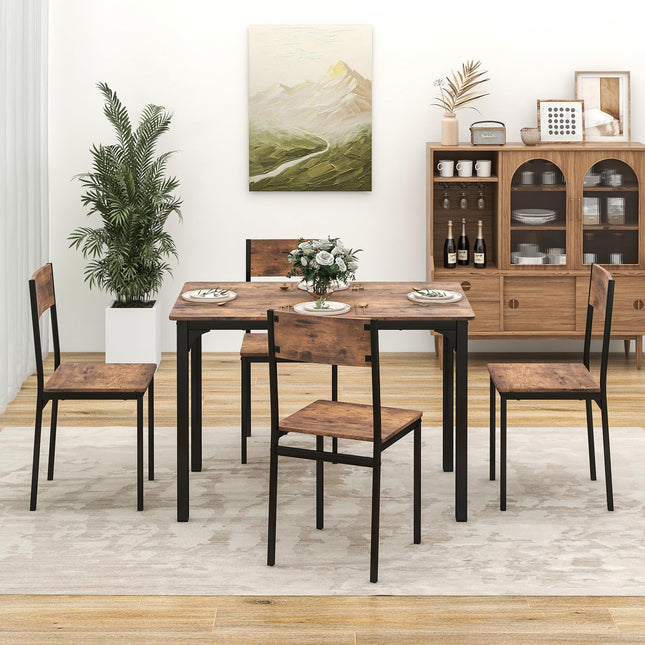 5 Piece Dining Table Set Industrial Style Kitchen Table and Chairs for 4-Rustic Brown