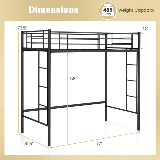 Dreamade Metal Loft Bed Twin Size, Heavy Duty Metal Loft Bed Frame