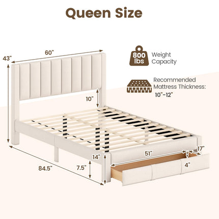 Dreamade Queen Size Bed Frame with Storage Drawer