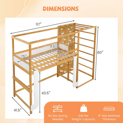 Dreamade Twin Bunk Bed with Jungle Gym Wooden Loft Bed with Climbing Ladder