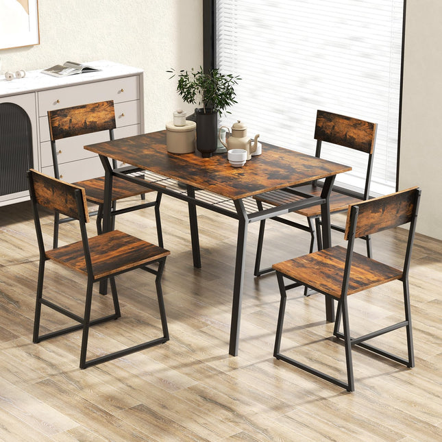 Dreamade Dining Table Set for 4, 47”L x 28”W Rectangular Kitchen Table w/ 4 Trapezoid Chairs