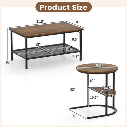 Dreamade Nesting Coffee Table Set of 2 Detachable Rectangular Table