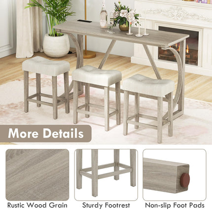 Dreamade Small Dining Table Set - 4-Piece Bar Table and Chairs Set with Power Outlet