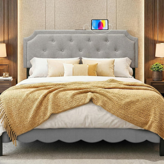 Dreamade Tufted Upholstered Head Board with 2 AC Outlets