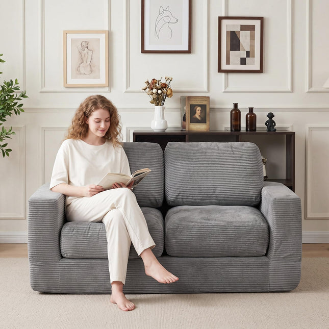 Dreamade 2-Seater Floor Couch with Removable Corduroy Cover