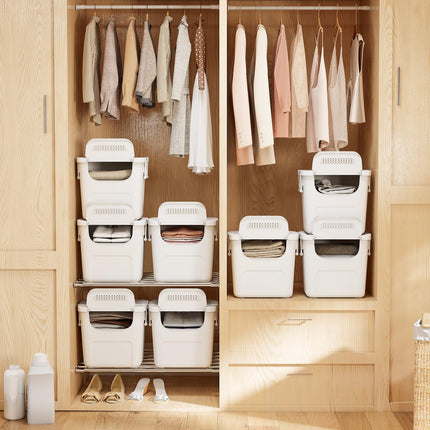Dreamade 3 Pieces Plastic Storage Bins Stackable with Front Door and Side Handles