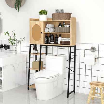 Dreamade Over The Toilet Storage Cabinet, Freestanding Storage Organizer Above Toilet with PE Rattan Door and Adjustable Shelf