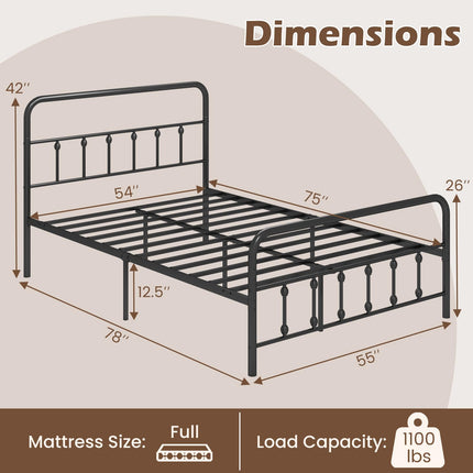 Dreamade King/Queen/Full Size Metal Platform Bed Frame, Victorian Style Platform Bed with Headboard & Footboard