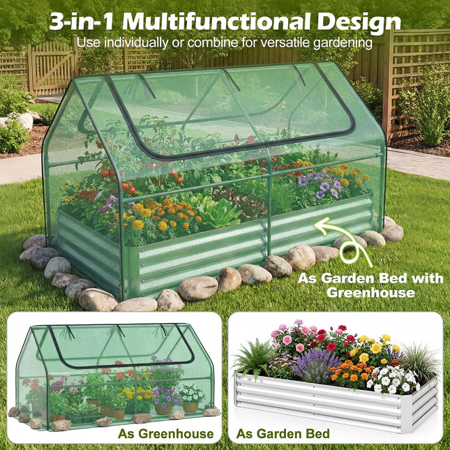 Dreamade 3-in-1 Metal Raised Garden Bed with Greenhouse Cover