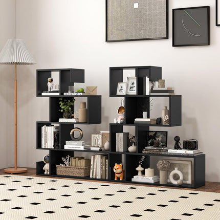 Dreamade 5-Tier S-Shaped Bookshelf, Geometric Bookcase w/Open Cubes