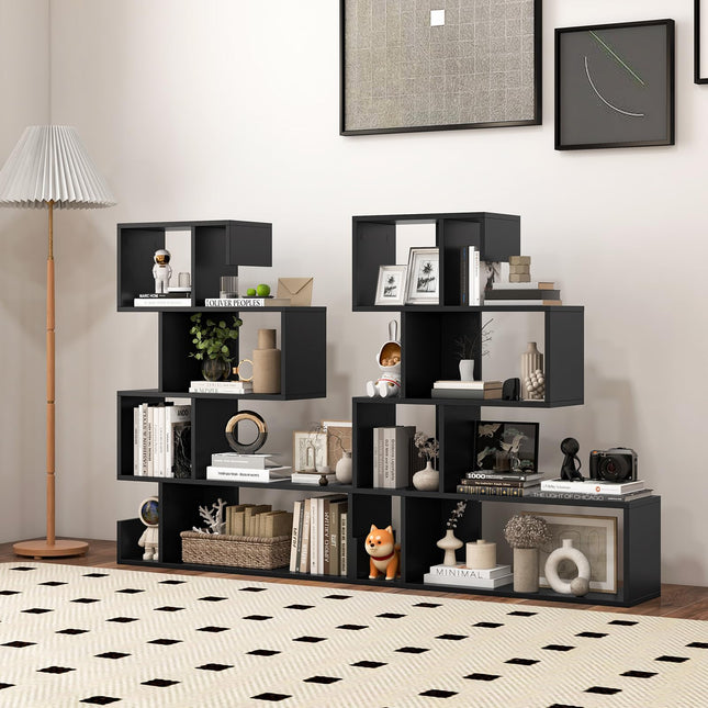 Dreamade 5-Tier S-Shaped Bookshelf, Geometric Bookcase w/Open Cubes