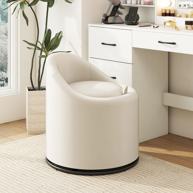 Dreamade Swivel Accent Chair with Storage, 360° Upholstered Vanity Chair with Backrest
