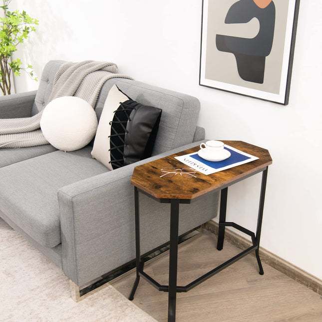 Dreamade Narrow End Table w/Rustic Wood Grain & Stable Steel Frame, 25.5"x12.5"x24.5" Rustic Brown