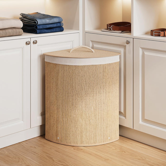 Dreamade 15 Gal Bamboo Corner Laundry Hamper with Lid