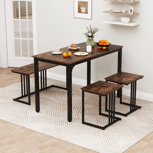 Dreamade Dining Table Set for 4 Industrial Kitchen Table 2 Chairs Stool & Bench