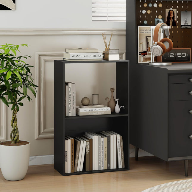 Dreamade 3-Tier Bookshelf | 2-Cube Bookcase w/Open Storage Compartment (1/2)