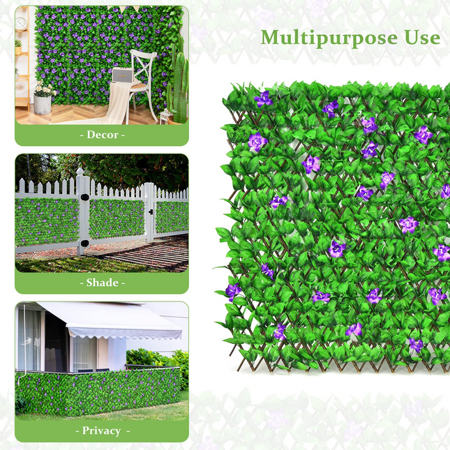 Expandable Fence with Leaves, 6.5ft Privacy Screen Decorative Fake Ivy Fencing Panel