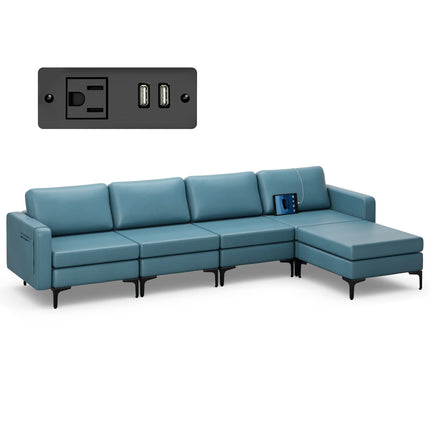 Dreamade 4 Seat Convertible Sofa Couch, 123" L Sectional Sleeper with 2 or 1 USB Ports Socket