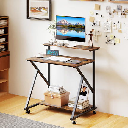 Dreamade Rolling Small Desk with Storage | Compact Computer Desk for Small Spaces with Charging Station