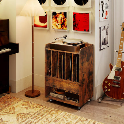 Dreamade Record Player Stand Rolling Turntable Stand with Drawer & Lockable Wheels