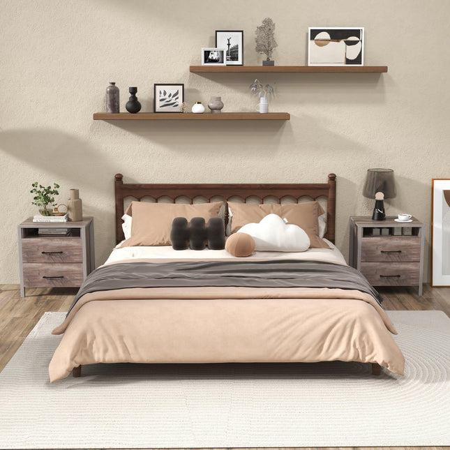 Dreamade Farmhouse Nightstand, Rustic Wood Bedside Table
