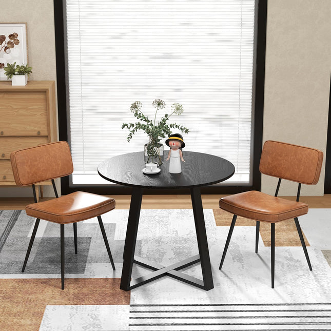 Dreamade PU Leather Dining Chairs Set of 2/4, Upholstered Kitchen Chairs w/Padded Backrest & Seat, Metal Legs