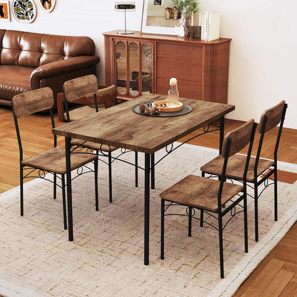 Dreamade Rectangle Kitchen Table and 4 Farmhouse Dining Chairs with Heavy-Duty Metal Frame