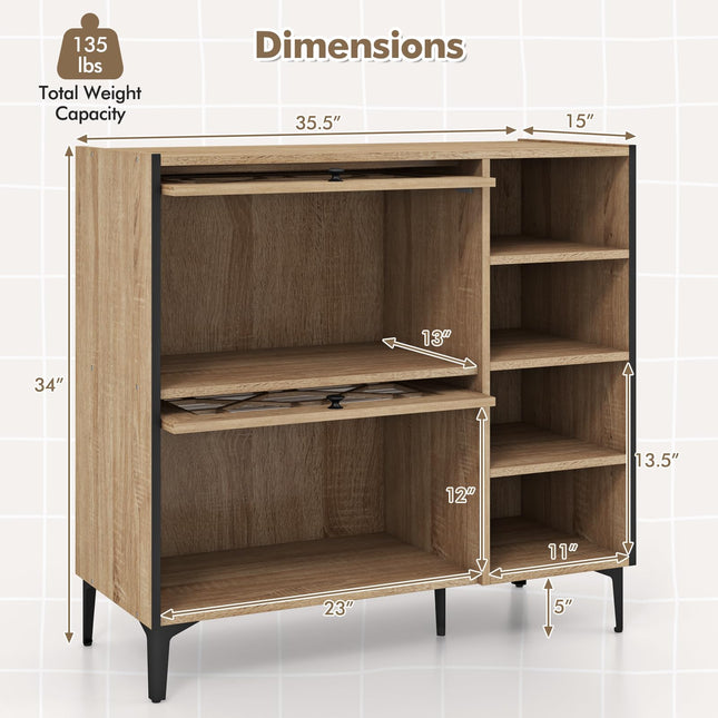 Dreamade Shoe Cabinet with Flip & Slide Doors, Shoe Storage Cabinet with Adjustable Cube Shelves(Decorative Doors)