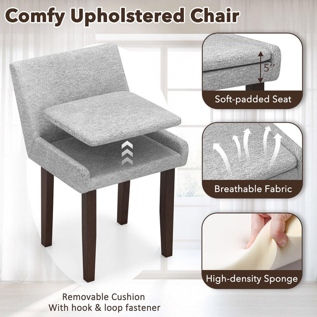 Modern Upholstered Armless Chair with Square Wood End Table
