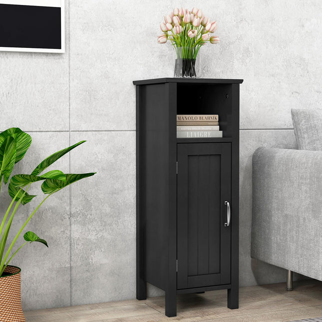 Dreamade Narrow Bathroom Storage Cabinet - Corner Unit with Open Compartment, Adjustable Shelf