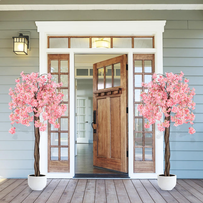 Dreamade 5.5FT Artificial Cherry Blossom Tree Faux Floral Plant Blooming Tree in Nursery Pot