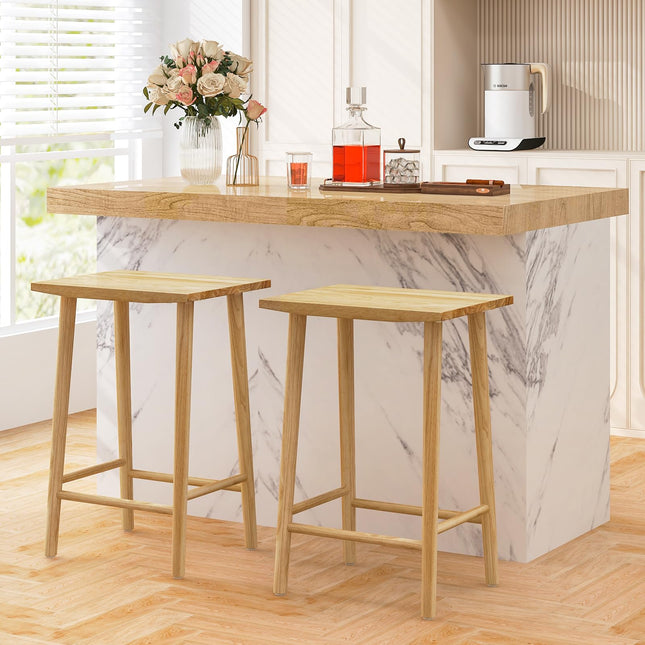 Dreamade 25.5" Wooden Bar Stools Set of 2/4, Farmhouse Backless Counter Height Bar Stools with Footrest