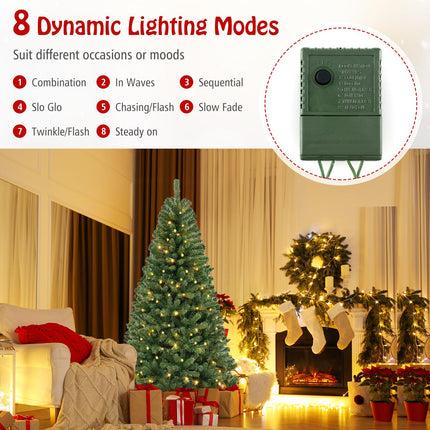 Dreamade 7ft Pre-Lit Christmas Tree, Artificial Hinged Xmas Tree with 250 Warm White LED Lights