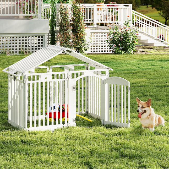 Dreamade 8/16 Panel Dog Playpen 32'' Tall Plastic Pet Fence with Lockable Door