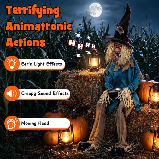 DREAMADE Animated Halloween Sitting Scary Scarecrow Decoration