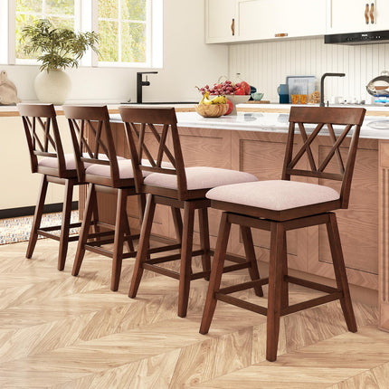 Dreamade Counter Height Bar Stool with Crossed Backs and Rubber Wood Legs