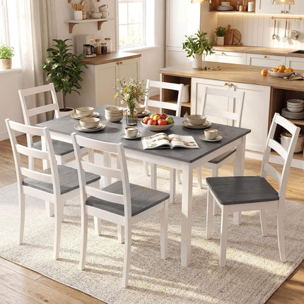 Dreamade 7-Piece Dining Table Set | Rectangular 60-inches Kitchen Table and 6 Dining Chairs with Rubber Wood Legs