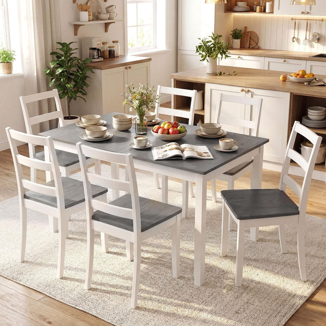 Dreamade 7-Piece Dining Table Set | Rectangular 60-inches Kitchen Table and 6 Dining Chairs with Rubber Wood Legs