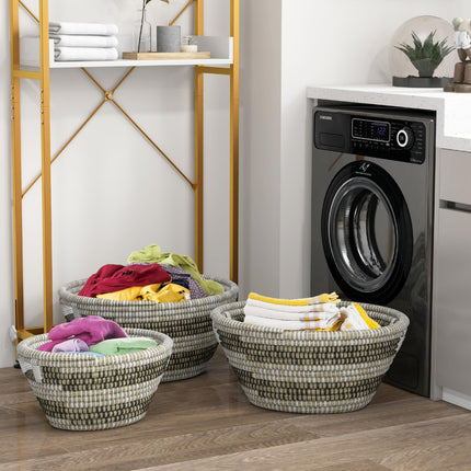 Dreamade Woven Laundry Basket 24"/20"/16"- Set of 3 Stackable Storage Baskets with Handles