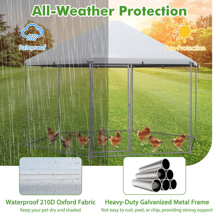 Dreamade Large Metal Chicken Run - 13ft Hexagon Walk-in Chicken Coop