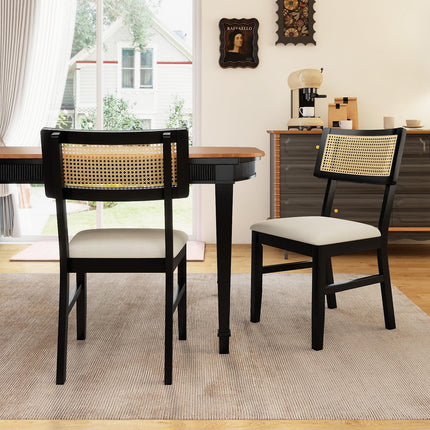 Dreamade Fabric Upholstered Dining Room Chairs w/Padded Seat Rubber Wood Legs & Curved Backrest