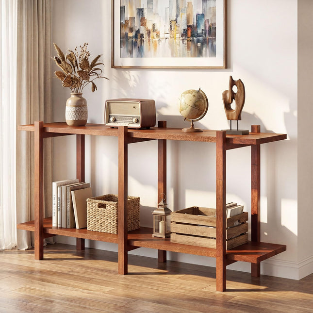 Dreamade 2 Tier Wood Bookshelf 48" Modern Wide Storage Shelf