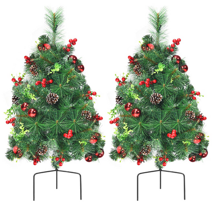 Dreamade Set of 2 Pathway Christmas Trees, 2FT Pre-Lit Artificial Xmas Trees - DreamadeUS
